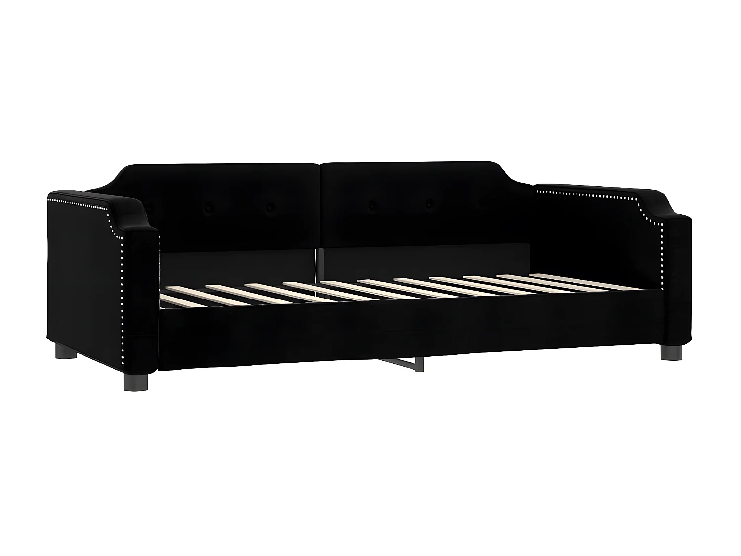 Lit - 90x190 cm avec matelas noir tissu WVGQ8243