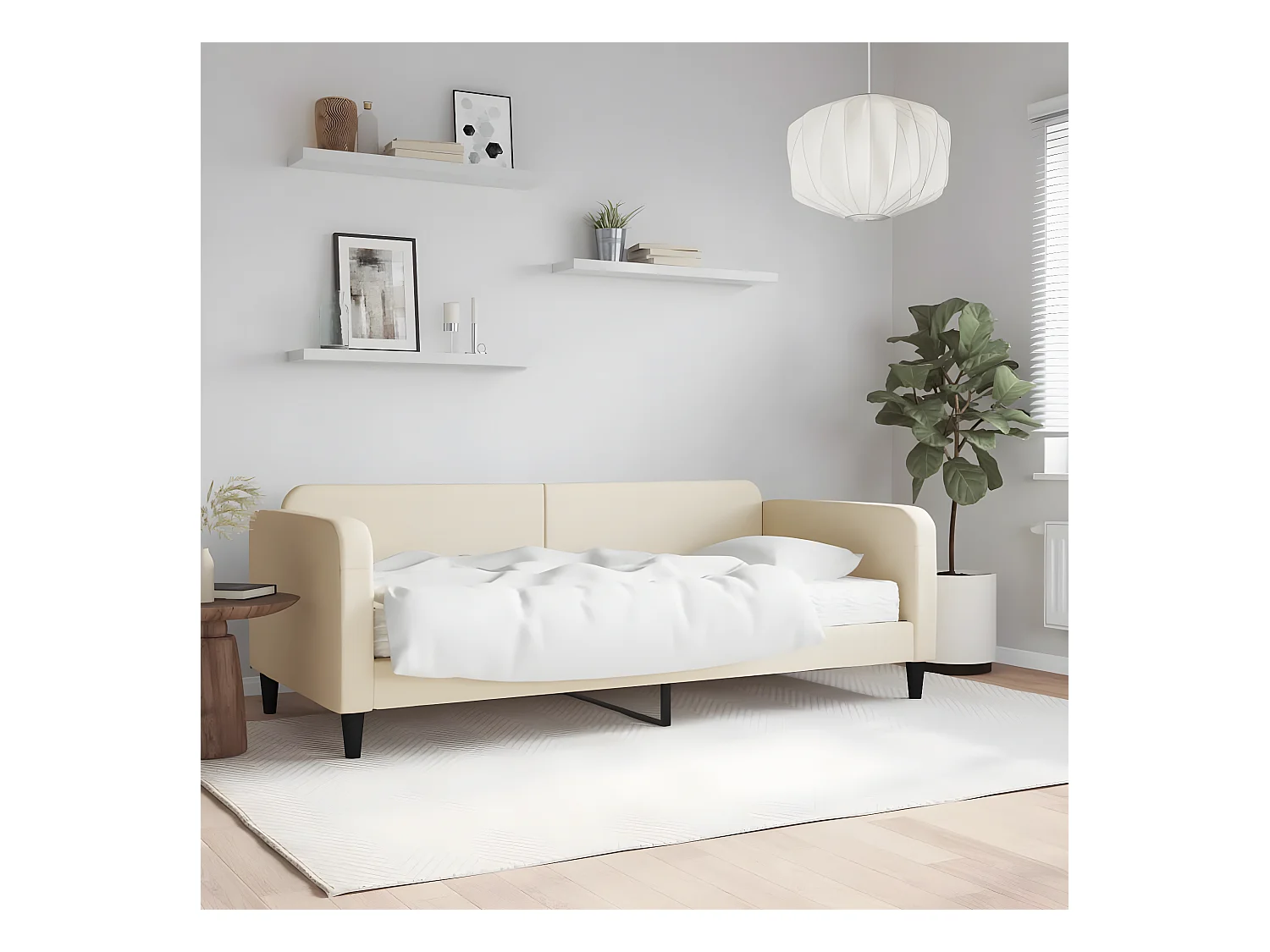 Lit - 90x200 cm avec matelas crème tissu WVGQ4282