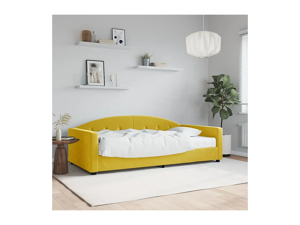 Lit - 100x200 cm avec matelas jaune velours WVGQ5759