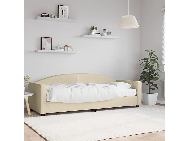Cama com colchão 80x200 cm tecido cor creme PT597206