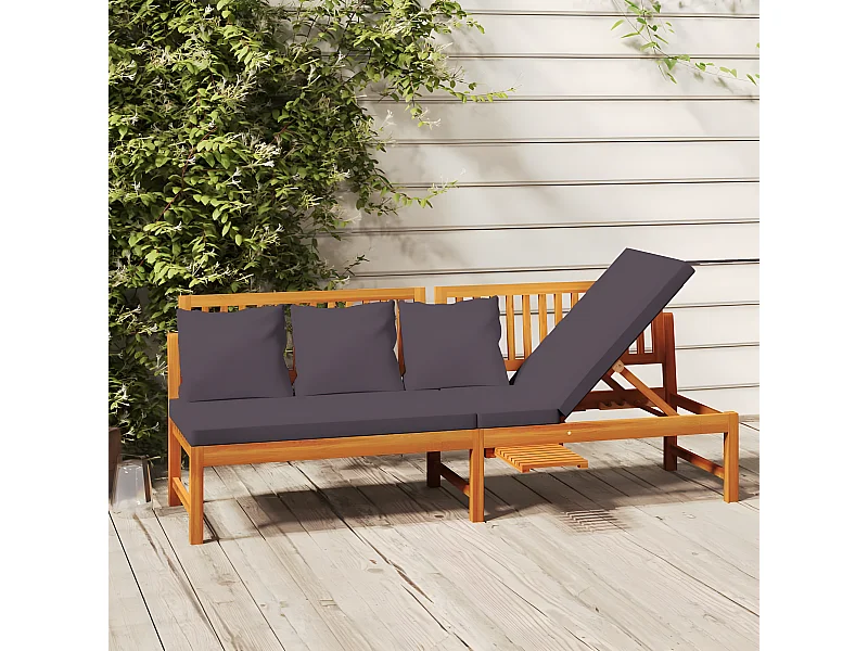 Lit - 60x200 cm avec coussin grisBois d'acacia solide  WVGQ1223