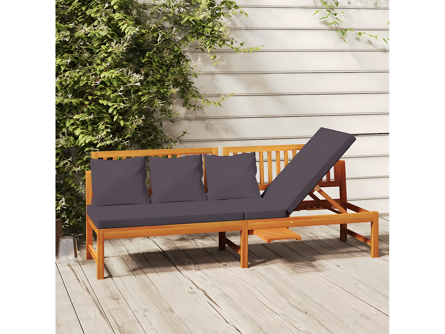 Lit - 60x200 cm avec coussin grisBois d'acacia solide  WVGQ1223