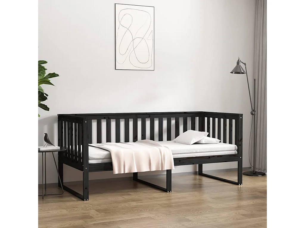 Lit - 90x190 cm Noir Bois de pin massif WVGQ1890