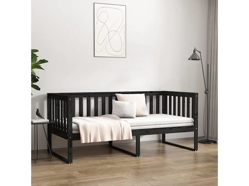 Lit - 90x190 cm Noir Bois de pin massif WVGQ1890