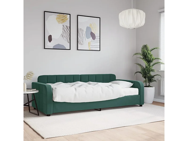 Sofá-cama 90x200 cm com colchão veludo verde-escuro PT959674