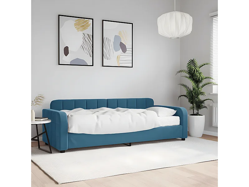 Sofá cama - 80x200 cm con colchón terciopelo azul ES98762