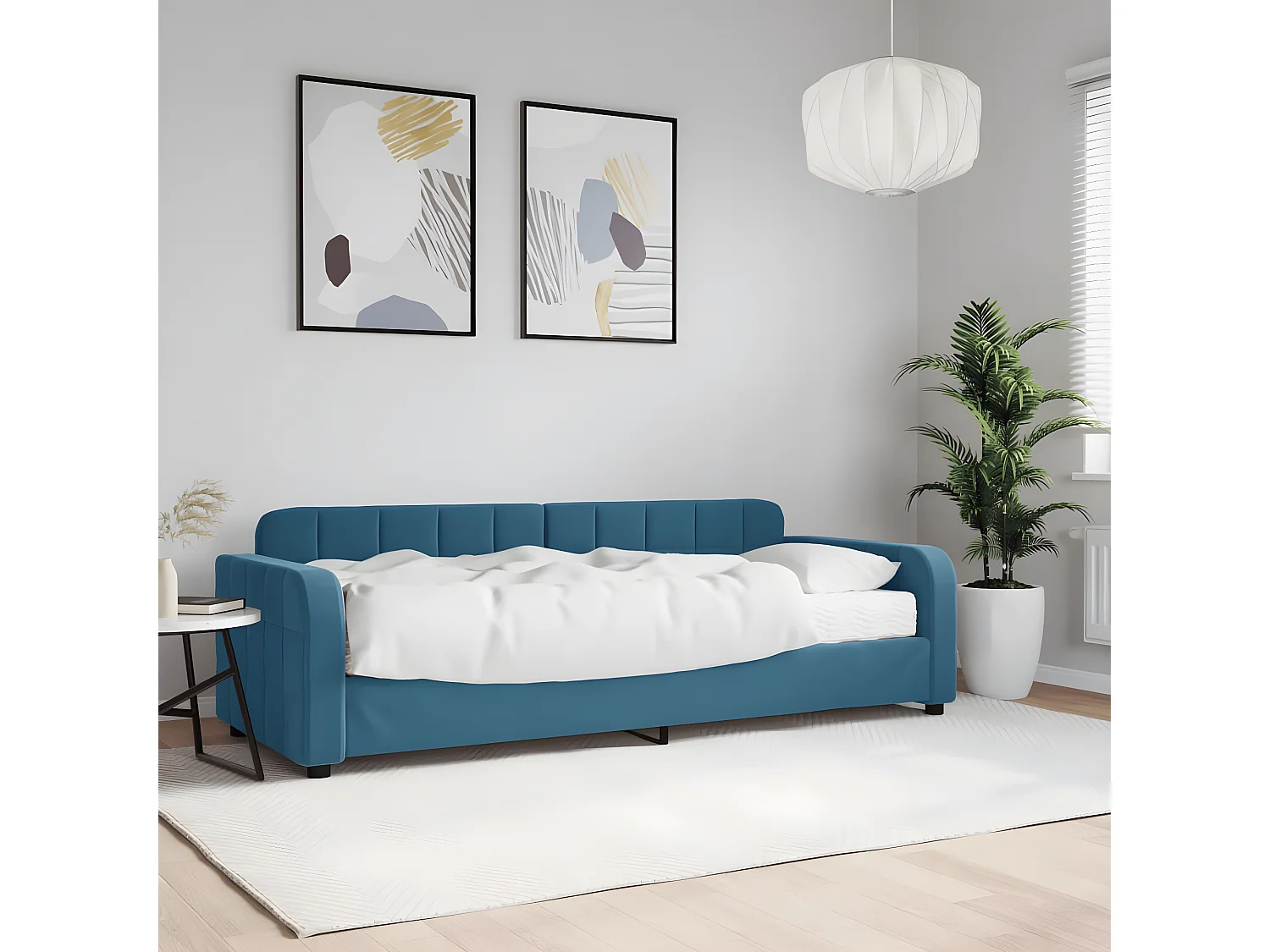 Sofá cama - 80x200 cm con colchón terciopelo azul ES98762