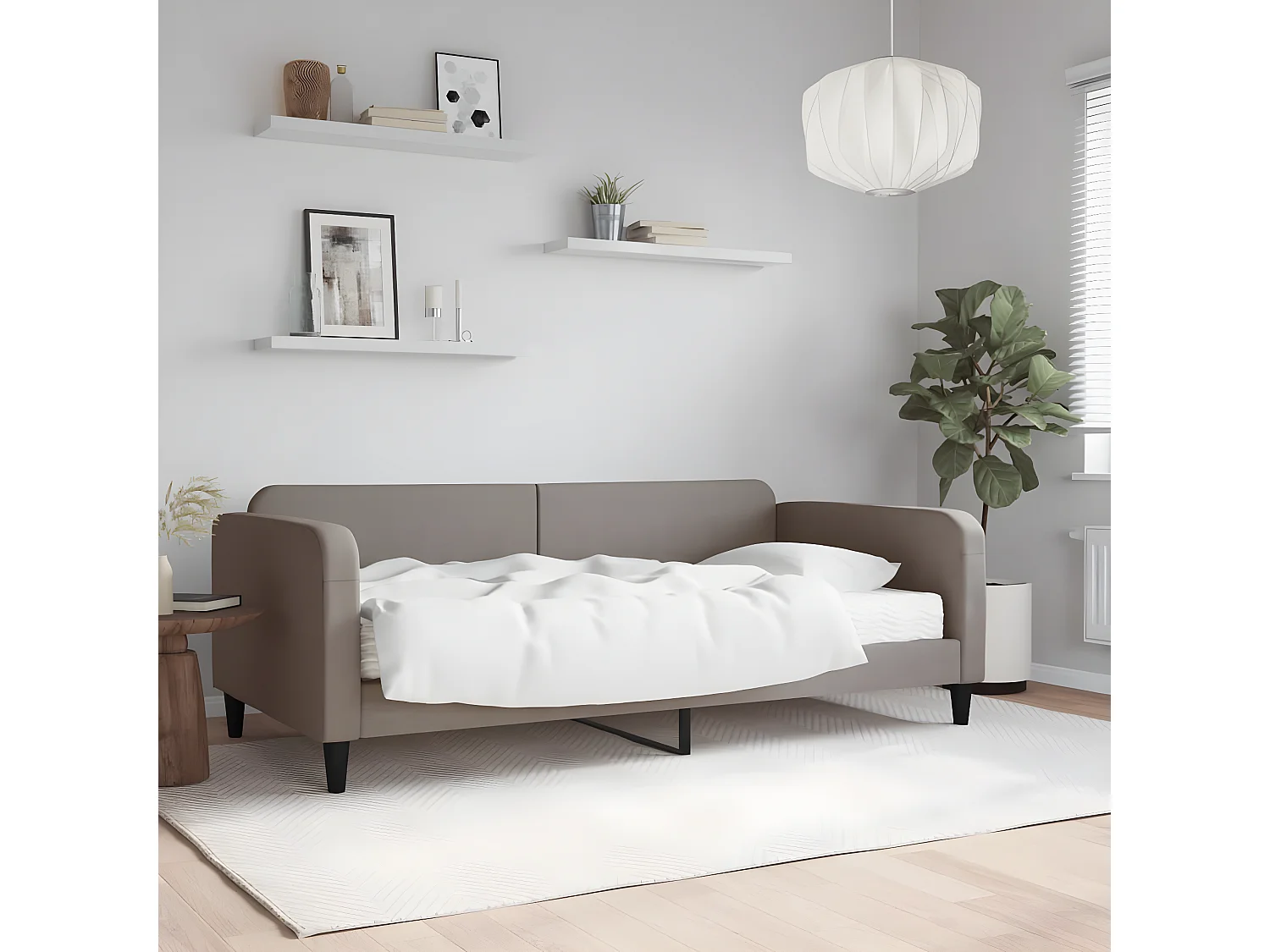 Lit - 100x200 cm avec matelas taupe tissu WVGQ9232