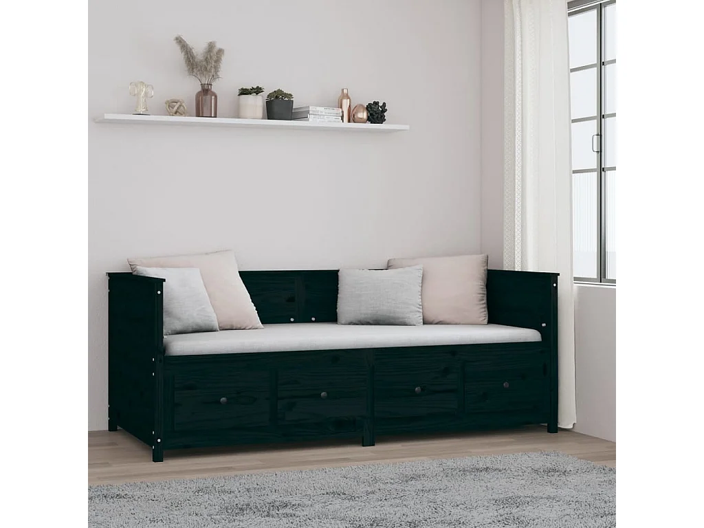 Lit - 90x200 cm Noir Bois de pin massif WVGQ5719