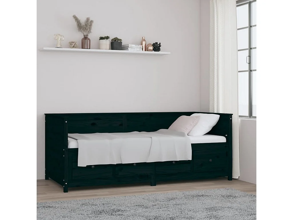 Cama 90 x 200 cm madeira de pinho maciça preto PT351458