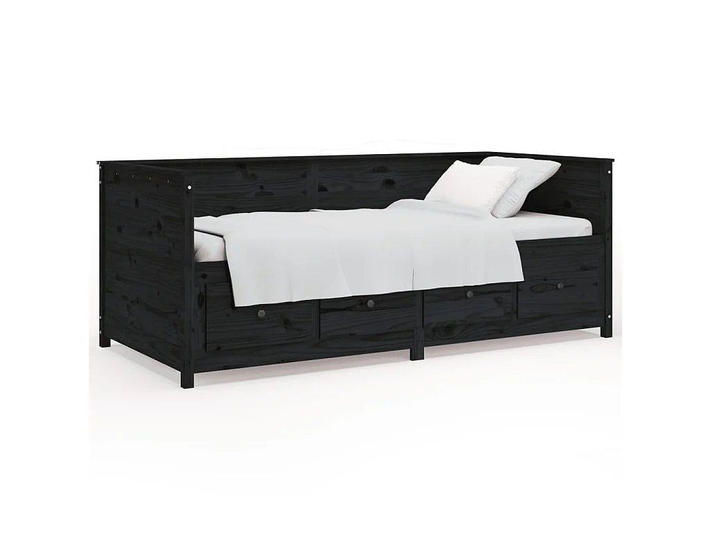 Cama 90 x 200 cm madeira de pinho maciça preto PT351458