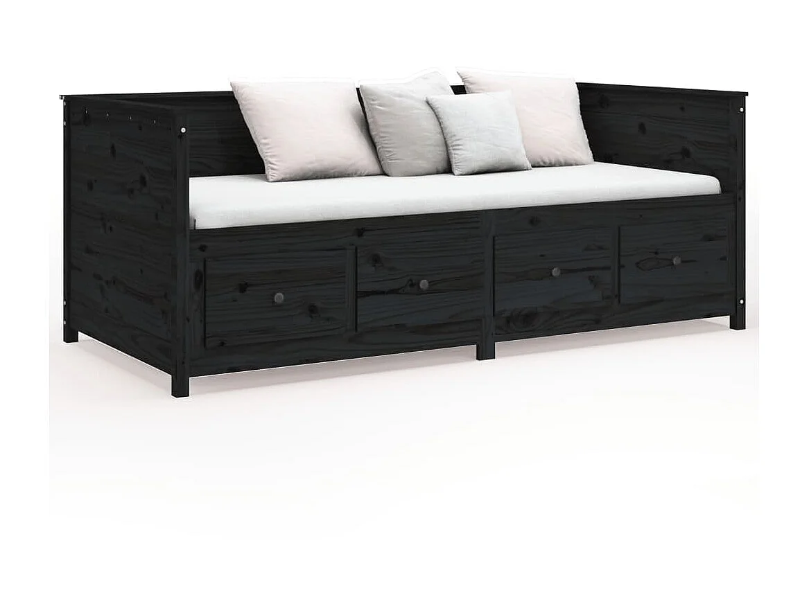 Cama 90 x 200 cm madeira de pinho maciça preto PT351458