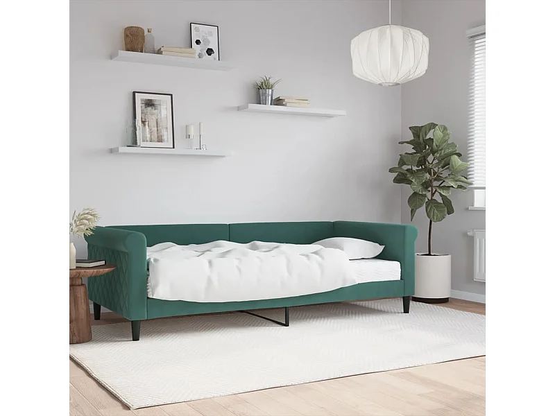 Sofá-cama 90x200 cm com colchão veludo verde-escuro PT633183