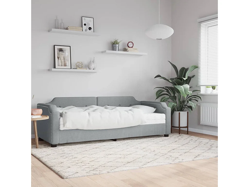 Lit - 100x200 cm avec matelas gris clair tissu WVGQ4595