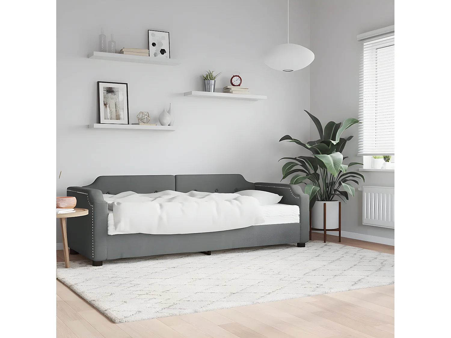 Lit - 90x200 cm avec matelas gris foncé tissu WVGQ2206