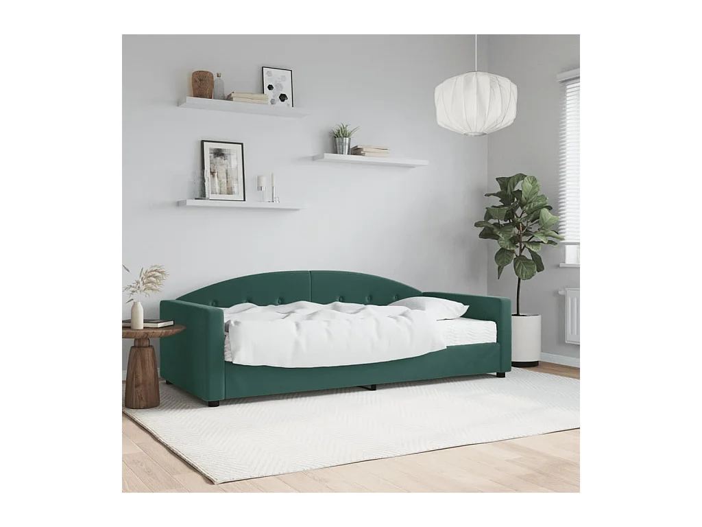 Lit - 90x200 cm avec matelas vert foncé velours WVGQ1732