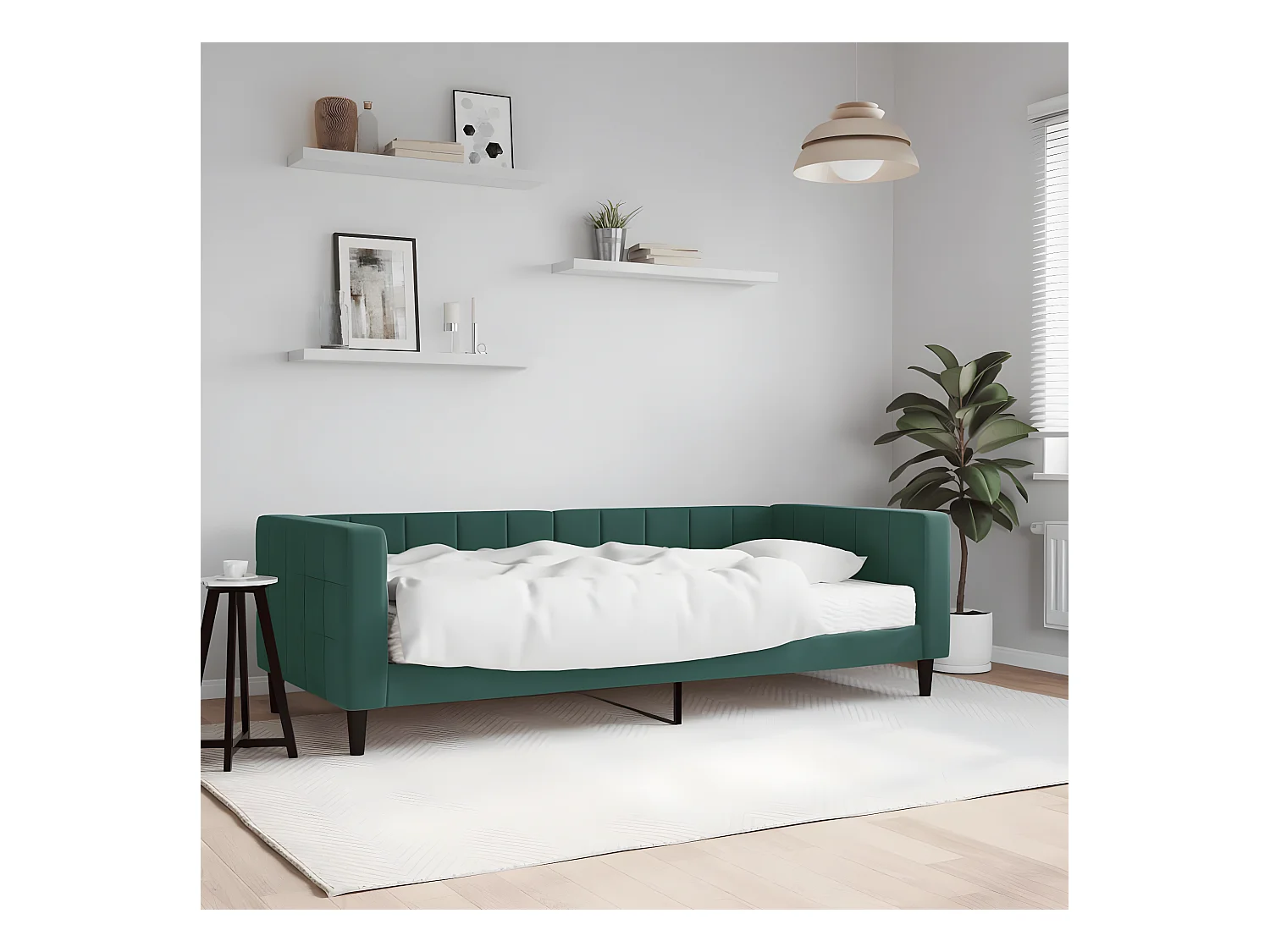Lit - 90x200 cm avec matelas vert foncé velours WVGQ1677