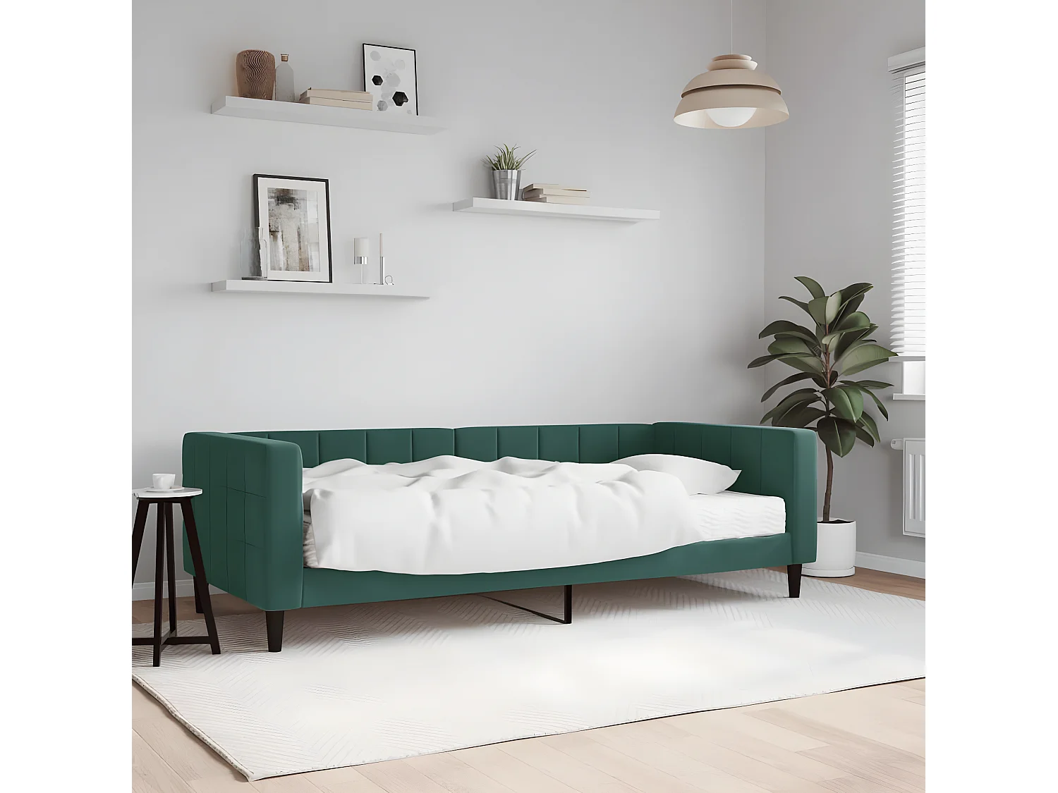 Lit - 90x200 cm avec matelas vert foncé velours WVGQ1677