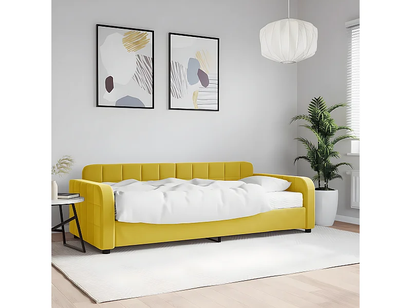 Lit - 90x200 cm avec matelas jaune velours WVGQ6522