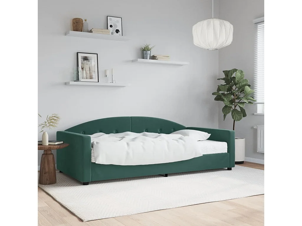 Sofá-cama 100x200 cm com colchão veludo verde-escuro PT499914