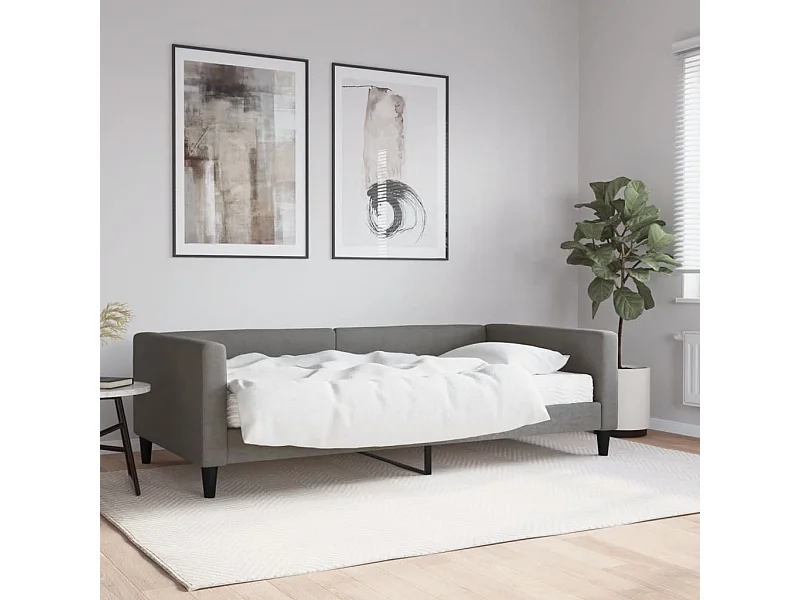 Lit - 100x200 cm avec matelas gris foncé tissu WVGQ8358