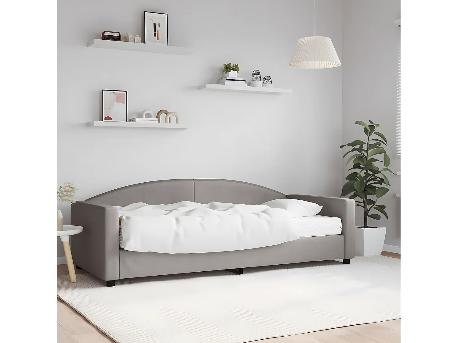Sofá-cama 90x200 cm com colchão tecido cinzento-acastanhado PT510326