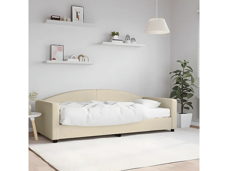 Lit - 90x200 cm avec matelas crème tissu WVGQ3907