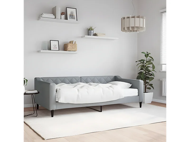 Sofá-cama 90x190 cm com colchão tecido cinzento-claro PT632334