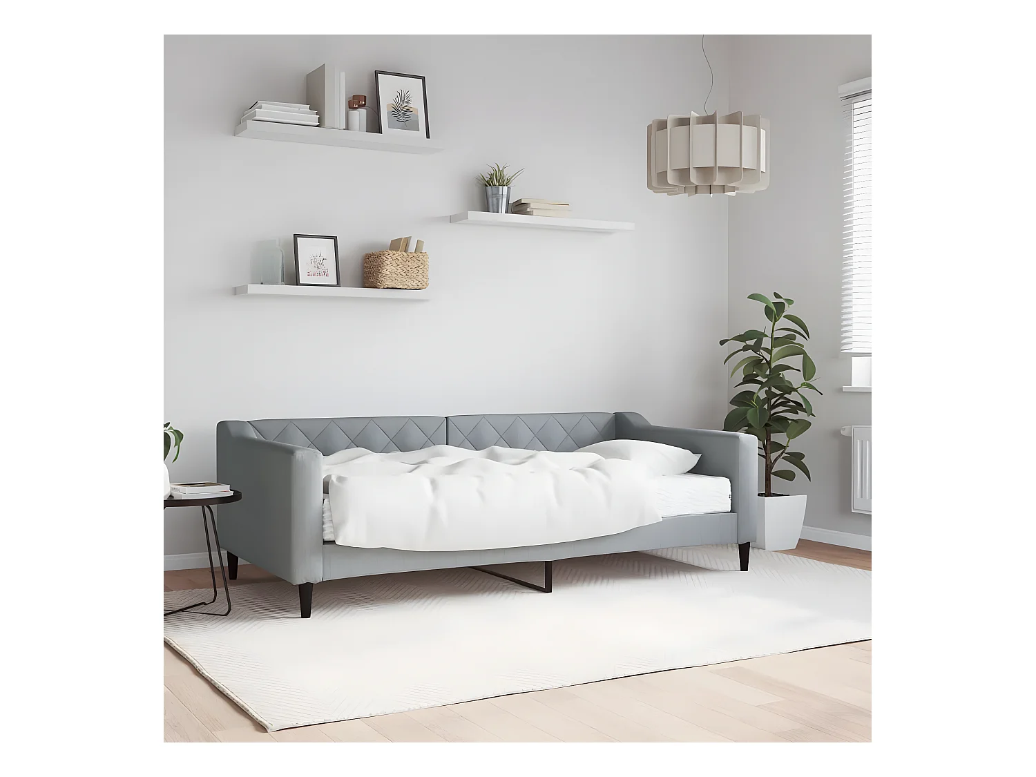 Sofá-cama 90x190 cm com colchão tecido cinzento-claro PT632334