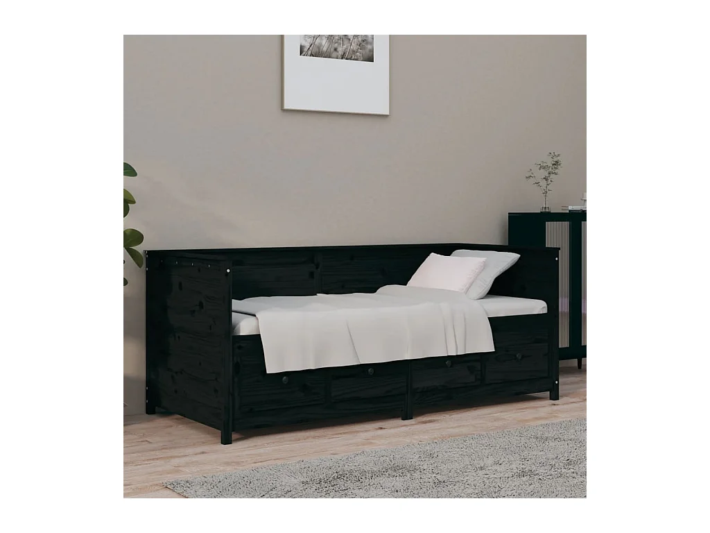 Lit - 90x190 cm Noir Bois de pin massif WVGQ2354