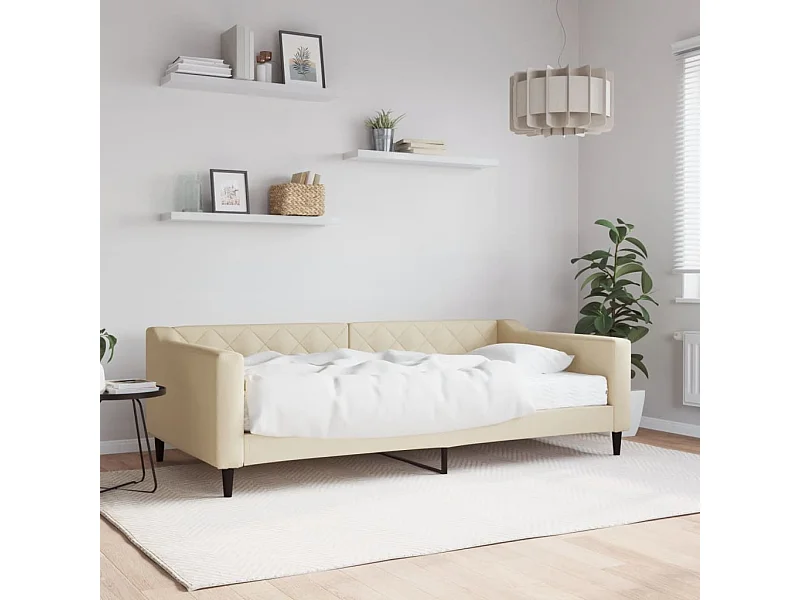 Sofá-cama 100x200 cm com colchão tecido cor creme PT604247