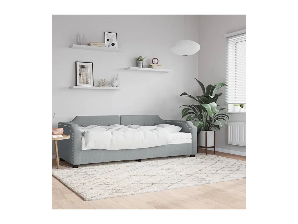 Cama com colchão 90x200 cm tecido cinzento-claro PT860519