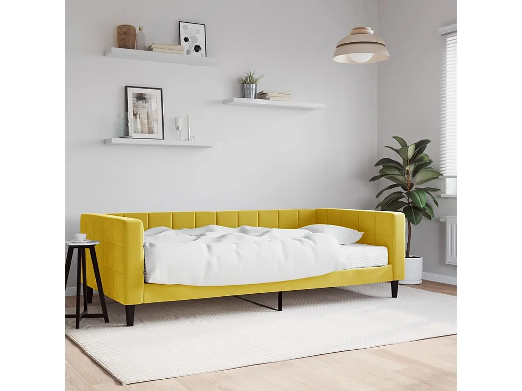 Lit - 100x200 cm avec matelas jaune velours WVGQ7487