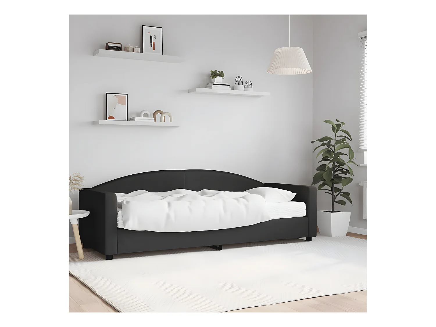 Lit - 80x200 cm avec matelas noir tissu WVGQ9025