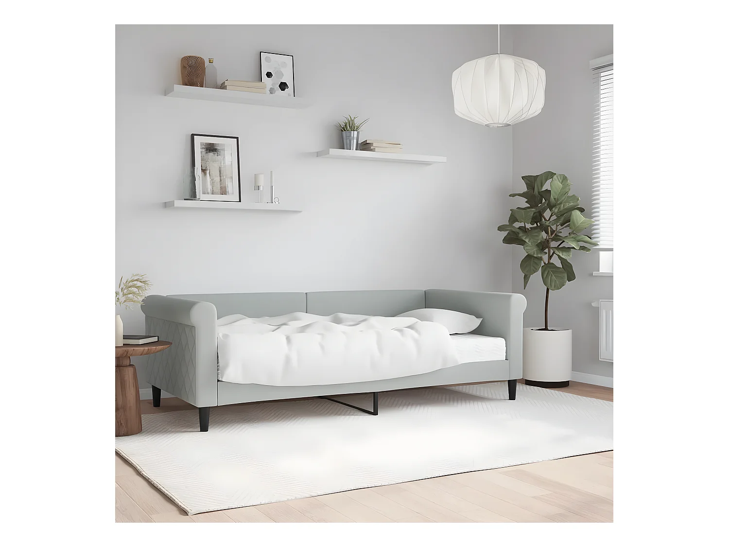 Sofá cama - 90x190 cm con colchón terciopelo gris claro ES27316