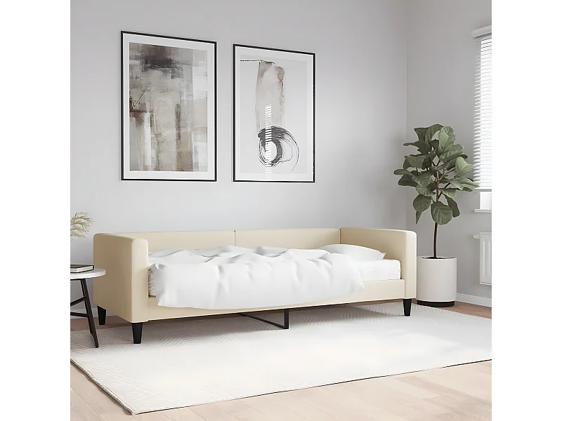Lit - 80x200 cm avec matelas crème tissu WVGQ1027