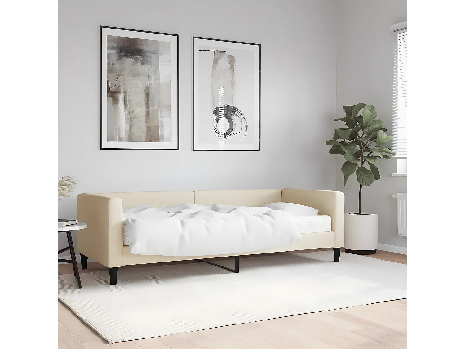 Lit - 80x200 cm avec matelas crème tissu WVGQ1027