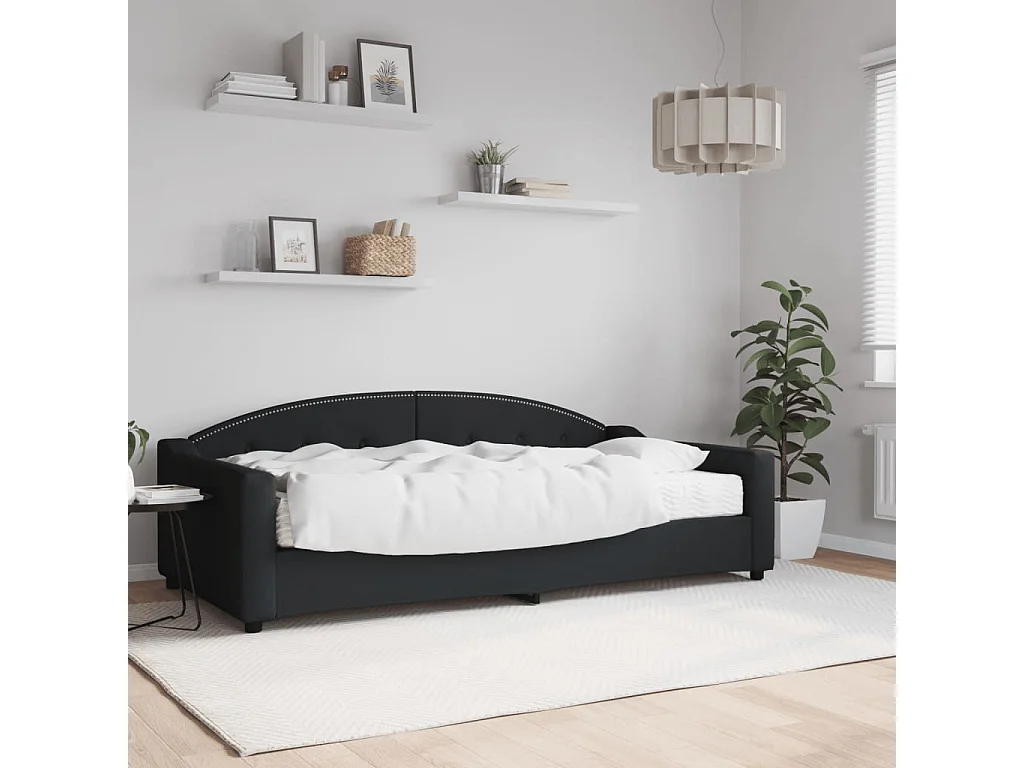 Lit - 100x200 cm avec matelas noir tissu WVGQ2460