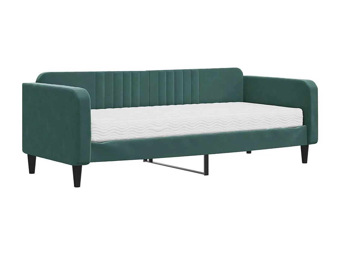 Sofá-cama 90x200 cm com colchão veludo verde-escuro PT632129
