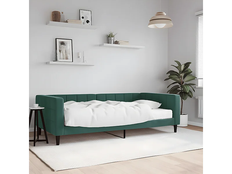 Sofá-cama 100x200 cm com colchão veludo verde-escuro PT833602