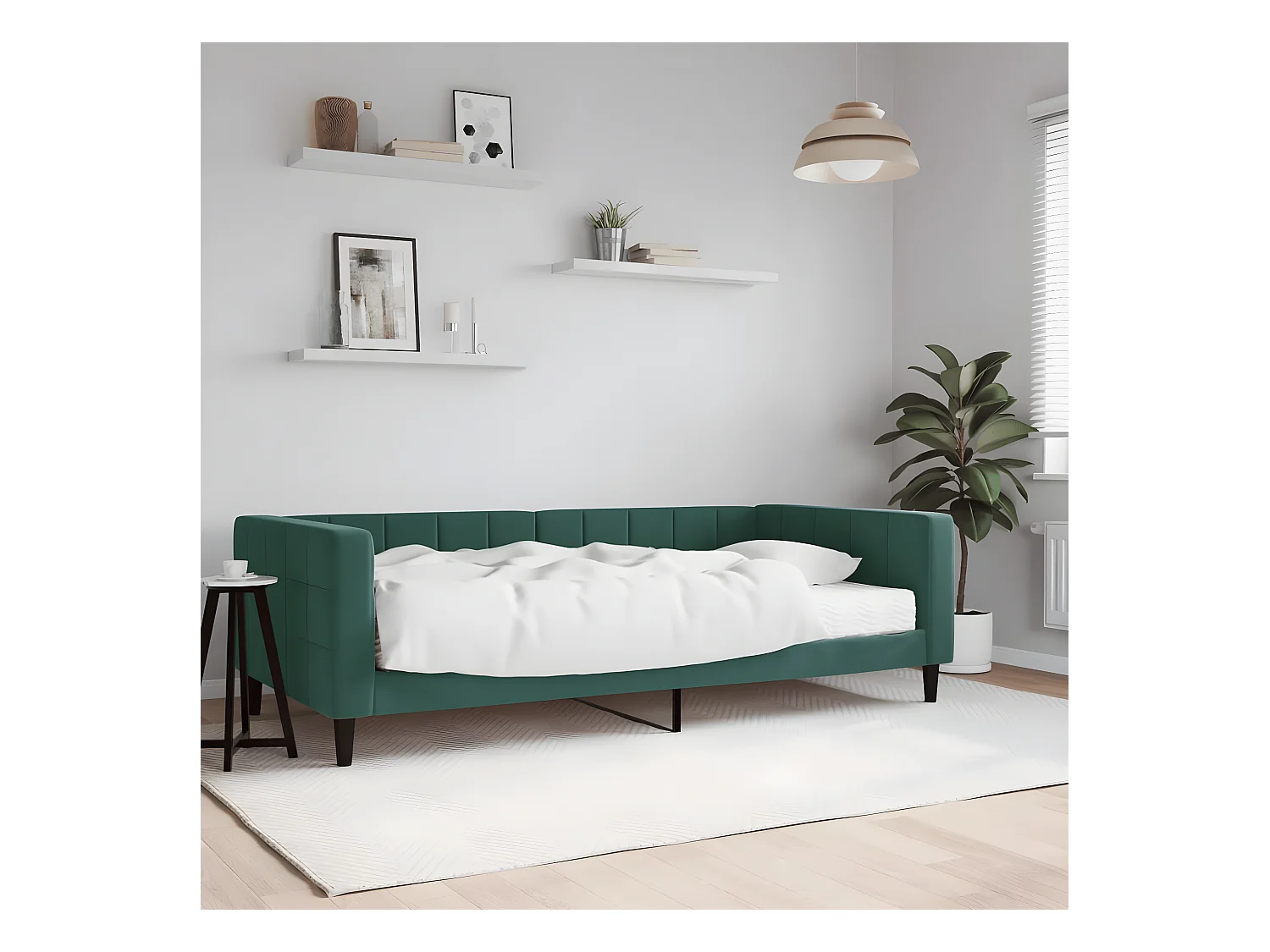Lit - 100x200 cm avec matelas vert foncé velours ASW88228