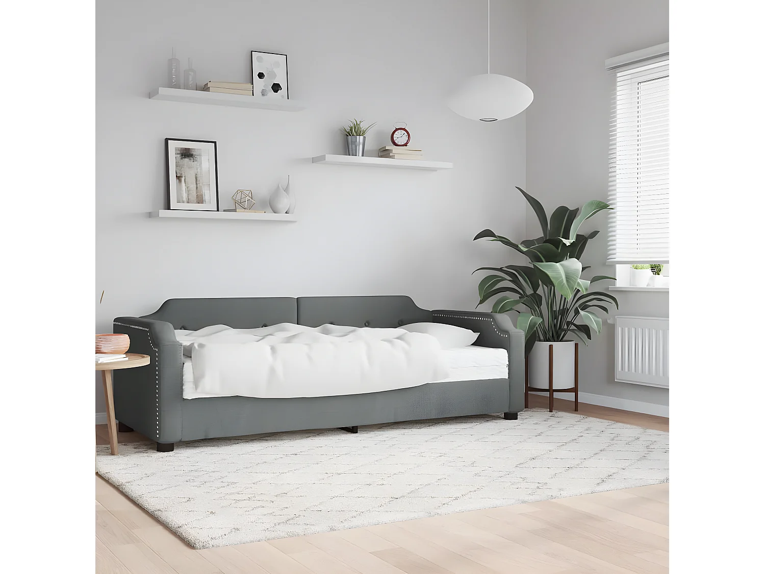 Lit - 90x190 cm avec matelas gris foncé tissu WVGQ6104