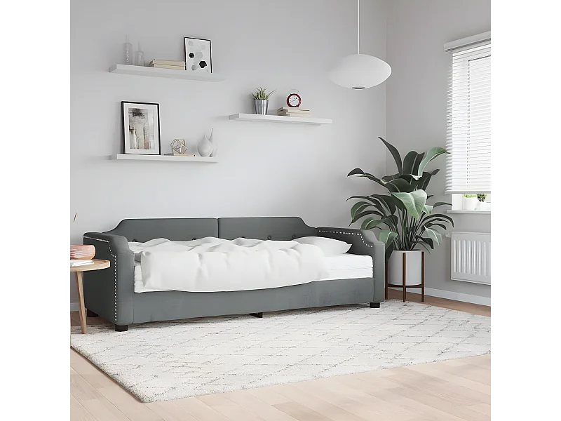 Lit - 90x190 cm avec matelas gris foncé tissu WVGQ6104