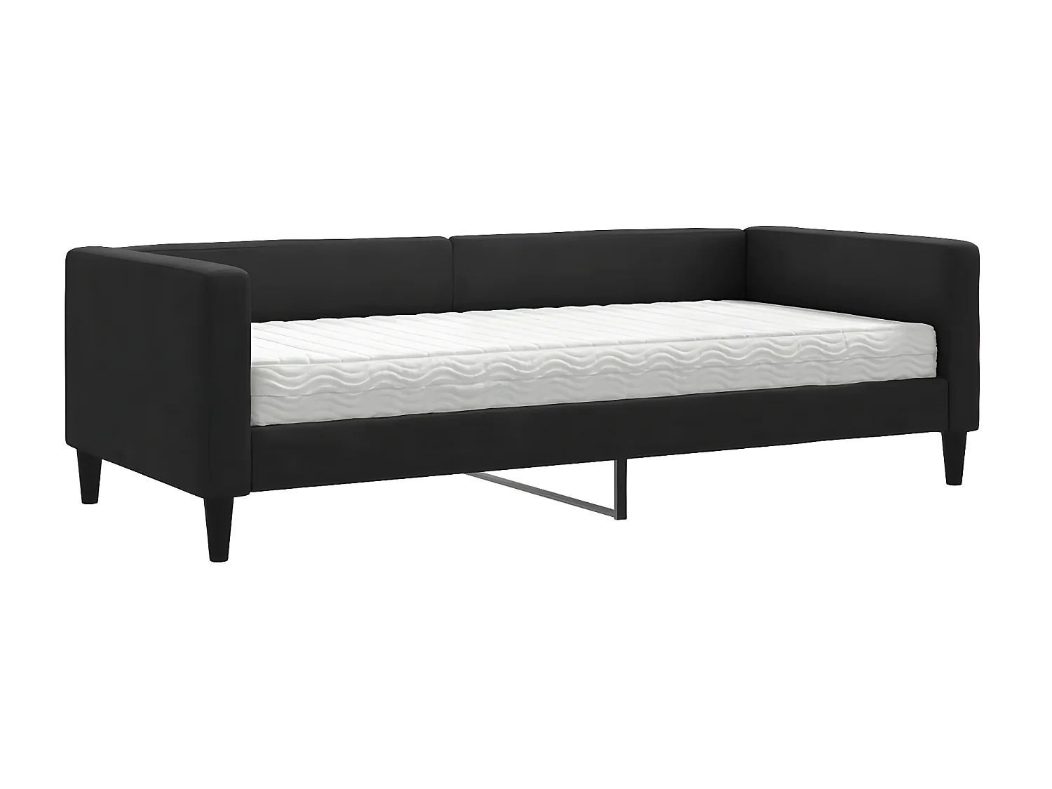 Lit - 90x200 cm avec matelas noir tissu WVGQ8560