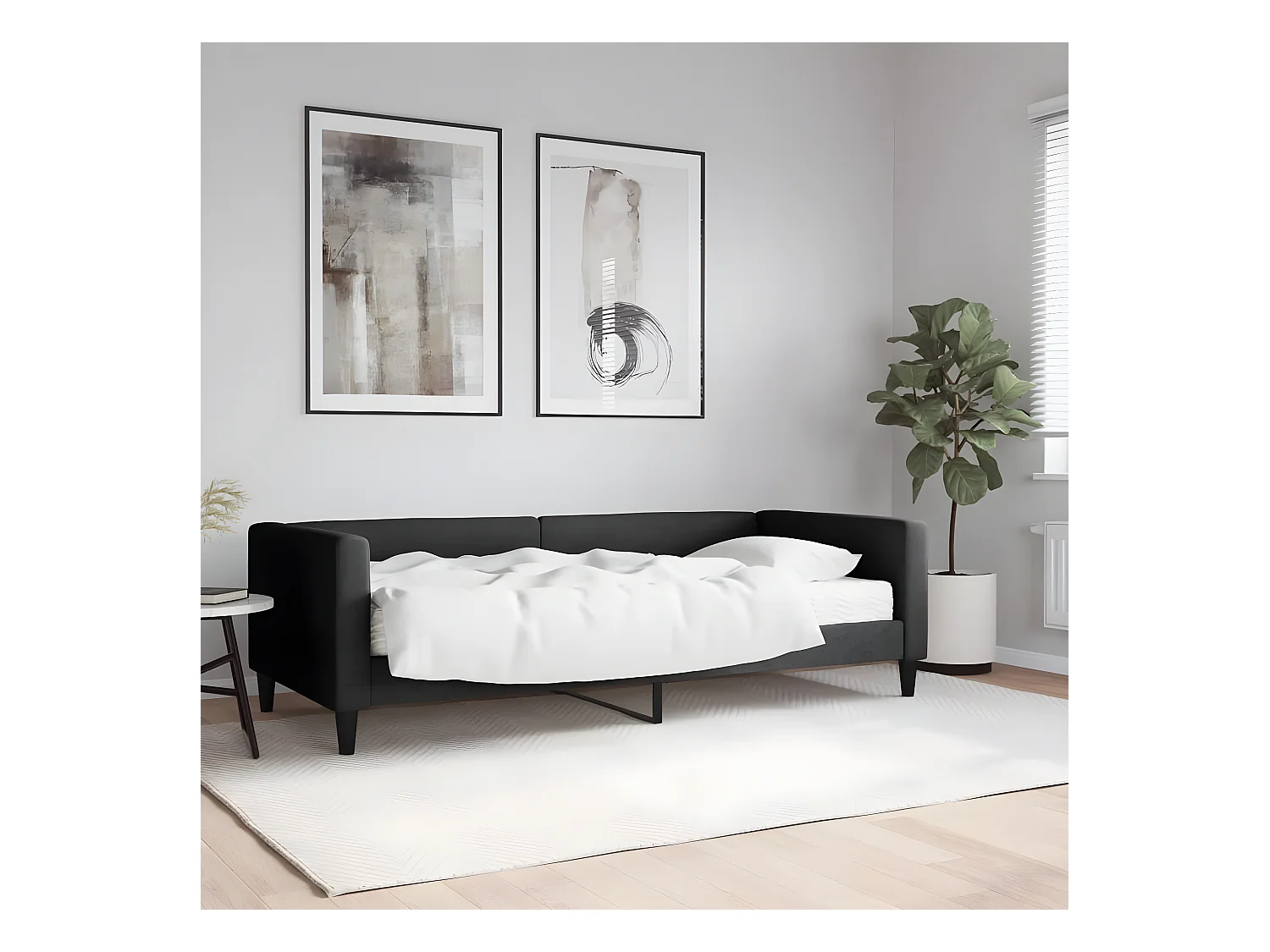 Lit - 90x200 cm avec matelas noir tissu WVGQ8560