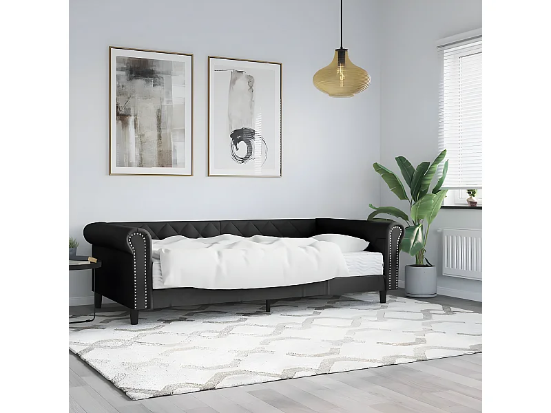 Lit - 90x200 cm avec matelas noir similicuir WVGQ6507