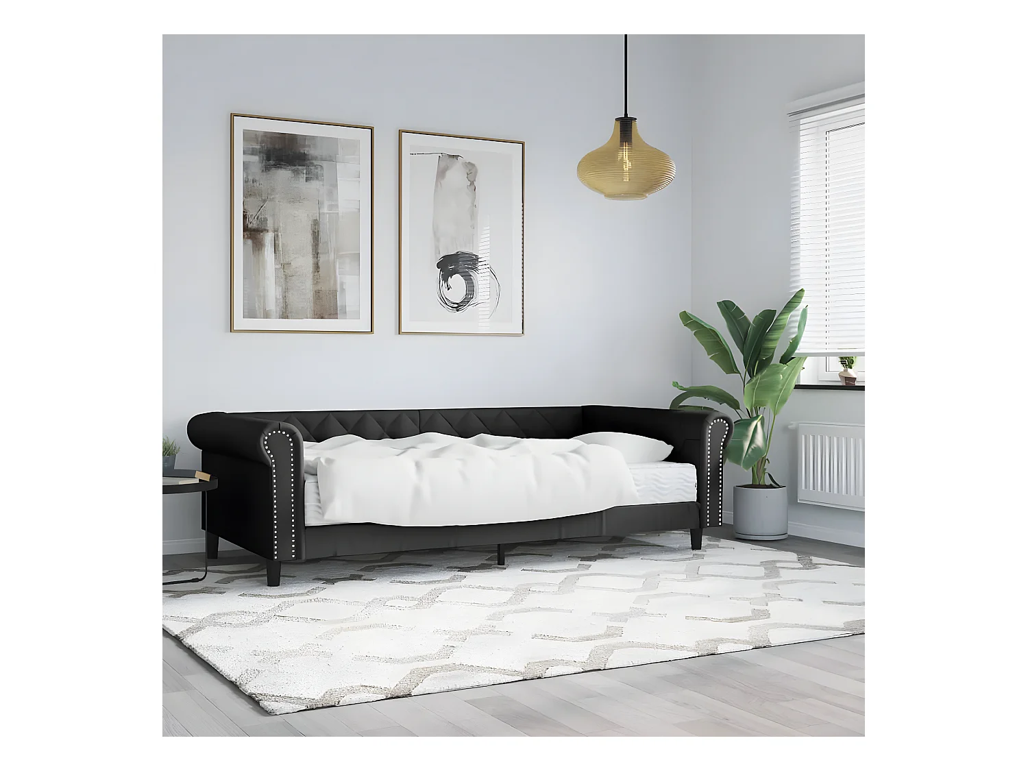 Lit - 90x200 cm avec matelas noir similicuir WVGQ6507