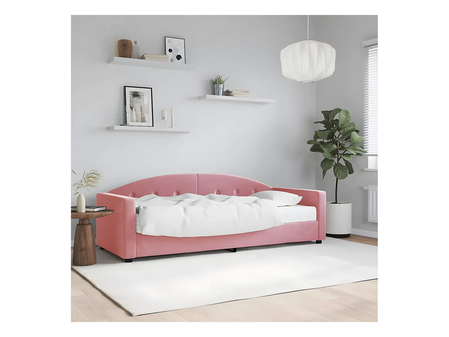 Sofá-cama 80x200 cm com colchão veludo rosa PT544114