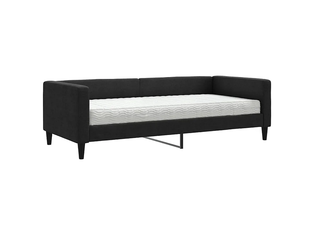 Lit - 90x190 cm avec matelas noir tissu WVGQ7800