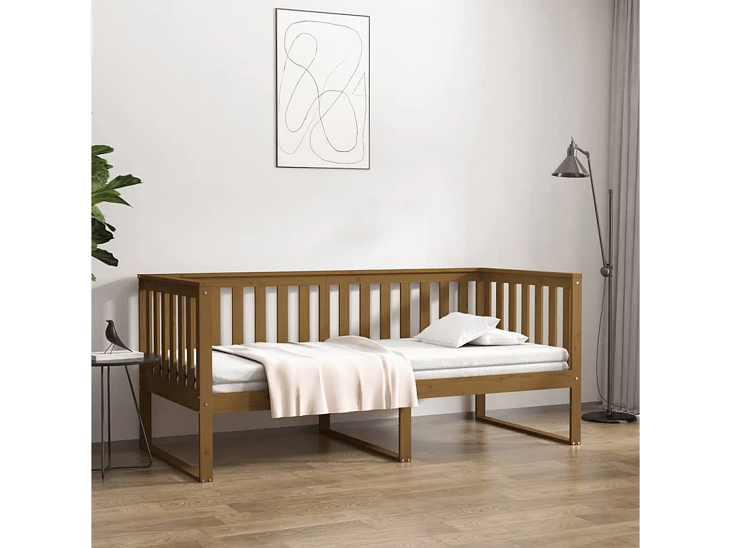 Lit - 90x200 cm Marron miel Bois de pin massif WVGQ9676